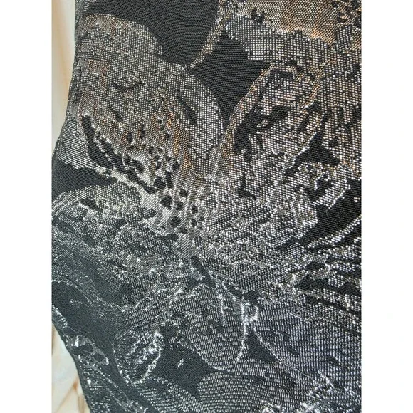 Shelby Nites Womens Silver Black Metallic Floral Jacquard A-Line Dress 12 - Picture 2 of 6